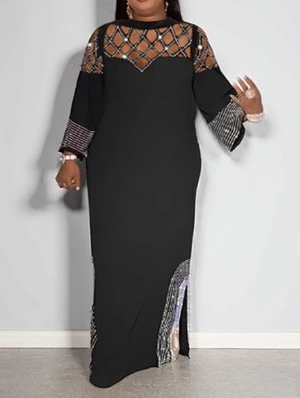 Burn-Out Embellished Side Slit Loose Maxi Dress