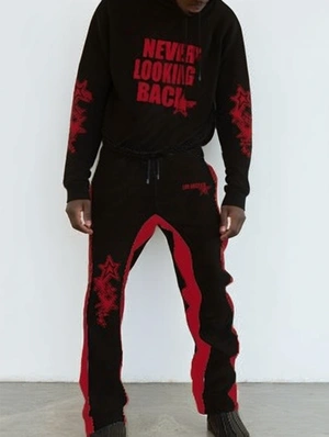 Colorblock Star Letter Print Hooded Pant Sets