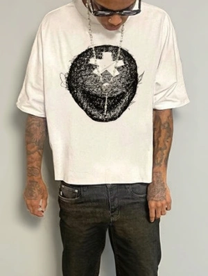Abstract Printing Loose Short Sleeve Tee