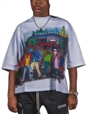 Colorblock Cartoon Letter Print Loose Tee