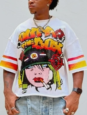 Cartoon Letter Print Loose Crewneck Tee