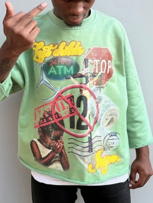 Colorblock Letter Figure Printed Loose Tee