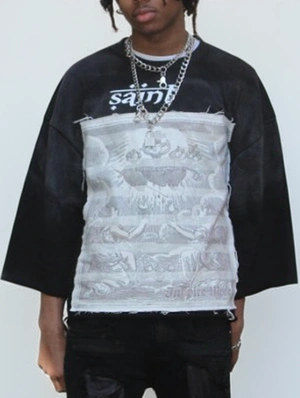 Cross Letter Printed Three-quarter Sleeve Tee