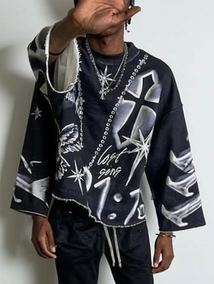 Cross Portrait Graffiti Printed Loose Tee