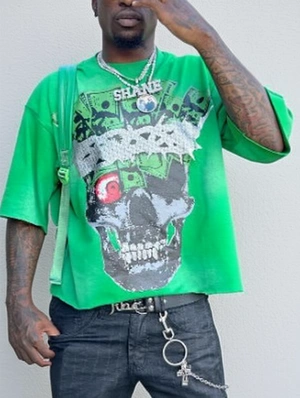 Dollar Skull Letter Printed Loose Tee