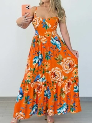 Floral Printed Smocking Slip Maxi Dress