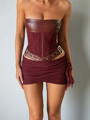 Tie-wrap PU Tube Ribbons Skirt Sets