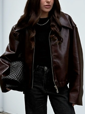 PU Patchwork Loose Zipper Lapel Jackets