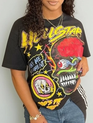 Cartoon Skull Letter Printed Loose T-shirts