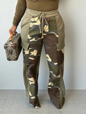 Camo Multi Pocket Wide Leg Cargo Pants