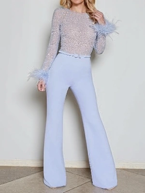 Glossy Patchwork Crewneck Jumpsuits
