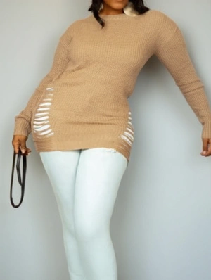 Ripped Loose Plain Color Knitting Sweater