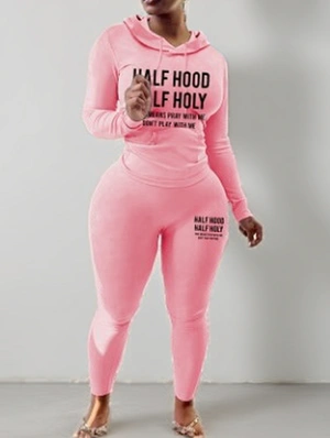 Pure Color Slogan Fitted Pant Sets