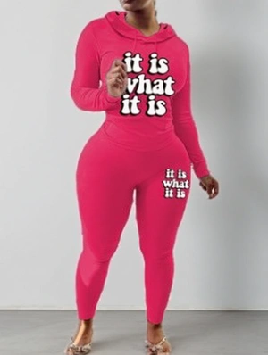 Plus Size Print Solid Color Hooded Pant Sets