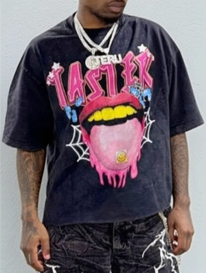 Mineral Washed Loose Elbow Sleeve Printed Tee