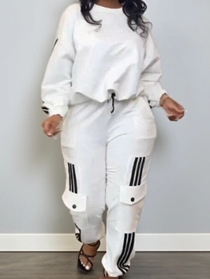 Striped Trim Loose Sweatshirt Pant Sets