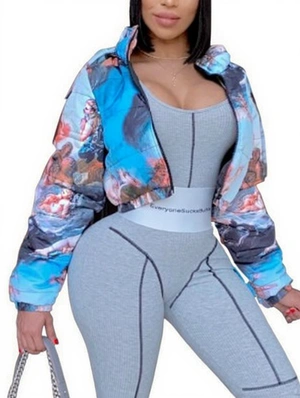 Colorblock Hooded Stand Collar Padded Coats