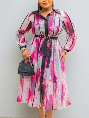 Colorblock Printed Shirt Swing Midi Dress