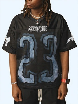 Number Letter Print V Neck Mesh Jersey