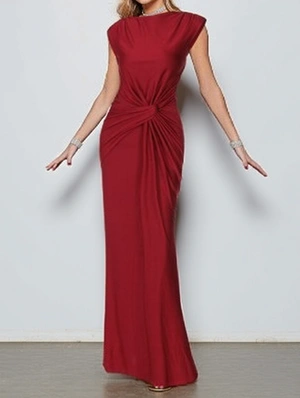 Ruched Sleeveless Fitted Ribbons Maxi Dress