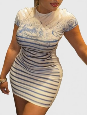 Striped Letter Printed Bodycon Mini Dress