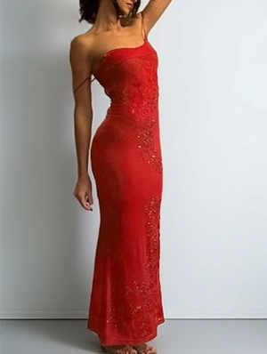 Sexy Hotfix Rhinestones Printed Tie-wrap Backless Sleeveless Long Dress