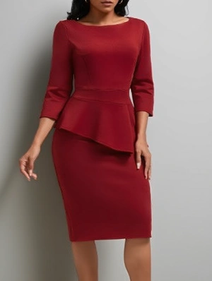 Faux Two-Piece Peplum Fitted Midi Dress
