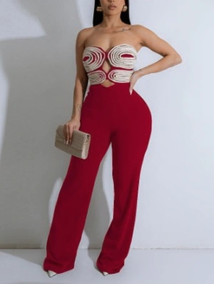 Webbing Strapless Fitted Straight Jumpsuits