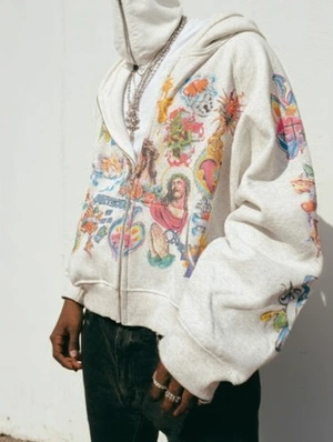 Portrait Cross Graffiti Print Loose Hoodies