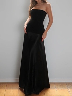 Plain Strapless A-line Fitted Maxi Dress