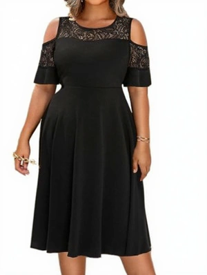Cold Shoulder Lace Patchwork Midi Dress
