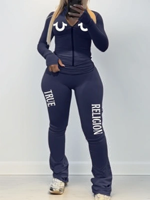 Letter Printed Zipper Sweatshirt Pant Sets