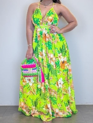 Floral Printed V Neck Sleeveless Maxi Dress