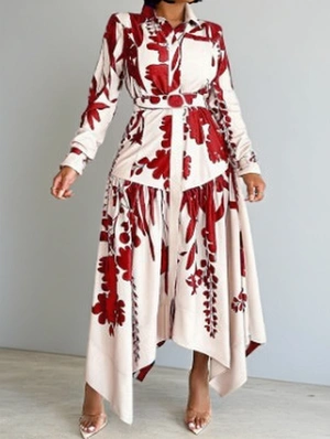 Colorblock Irregular Shirt Maxi Dress With Belt