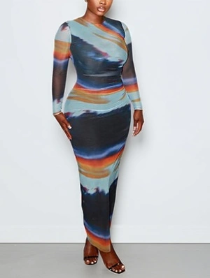 Sexy Colorblock Printed Bodycon Long Sleeve Dress