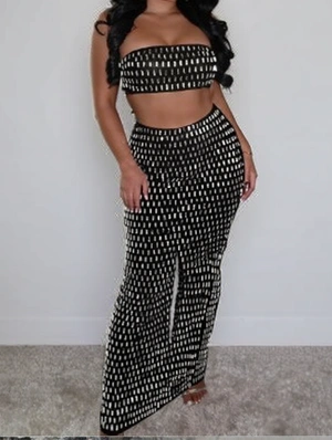 Rhinestones Tube Split Hem Skirt Sets