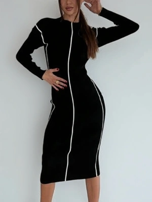 Colorblock Line Knitting Fitted Maxi Dress