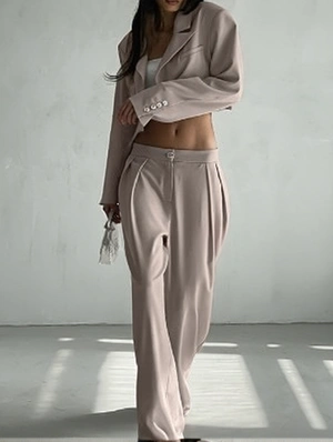 Plain Color Lapel Cropped Blazers Pant Sets