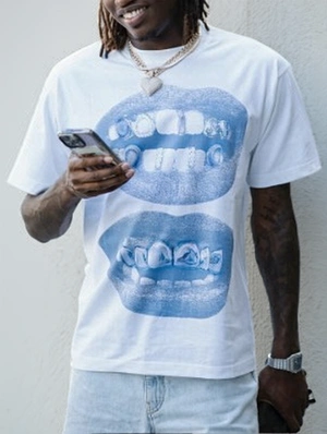Lips Diamond Teeth Printed Loose Tee