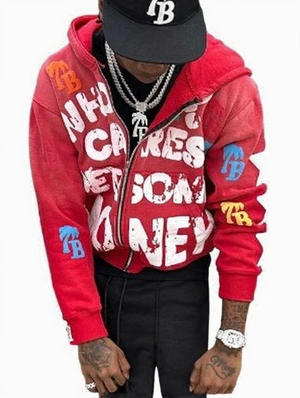 Hip Hop Letter Pattern Printed Men Zipper Hoodies