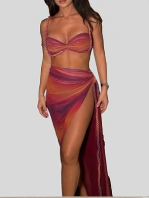 Ruched Weave Cropped Split Hem Skirt Sets