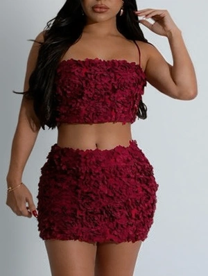 Stereo Flower Cropped Tank Skirt Sets