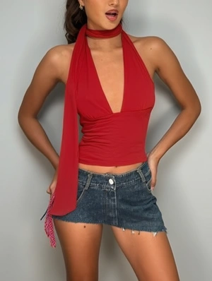 Low-cut Halter Backless Lace-Up Tank