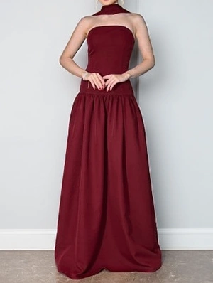 Shawl Ribbons Tie-wrap Strapless Maxi Dress