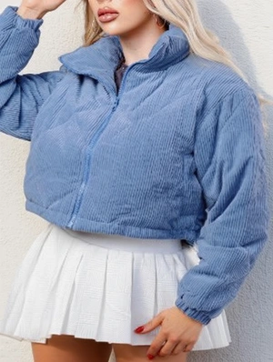 Plain Stand Collar Zipper Cropped Coats