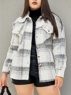 Tweed Colorblock Plaid Lapel Jackets