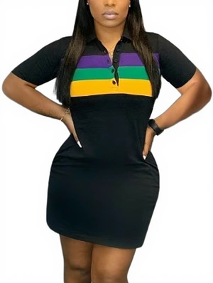 Colorblock Striped Print Fitted Midi Dress