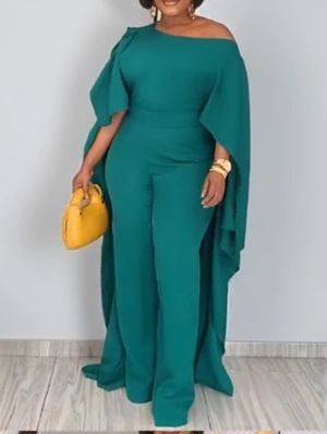 Inclined Shoulder Shawl Wide Leg Jumpsuits