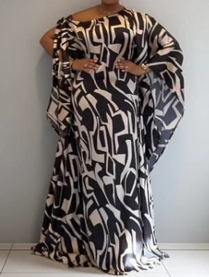 Batwing Sleeve Geometric Swing Maxi Dress