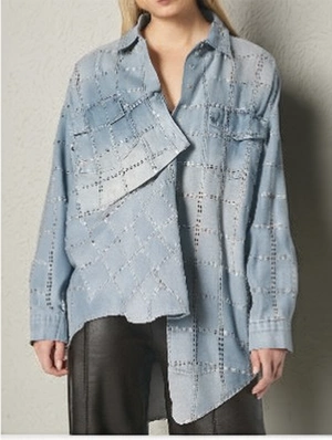 Square Rhinestones Loose Denim Shirt